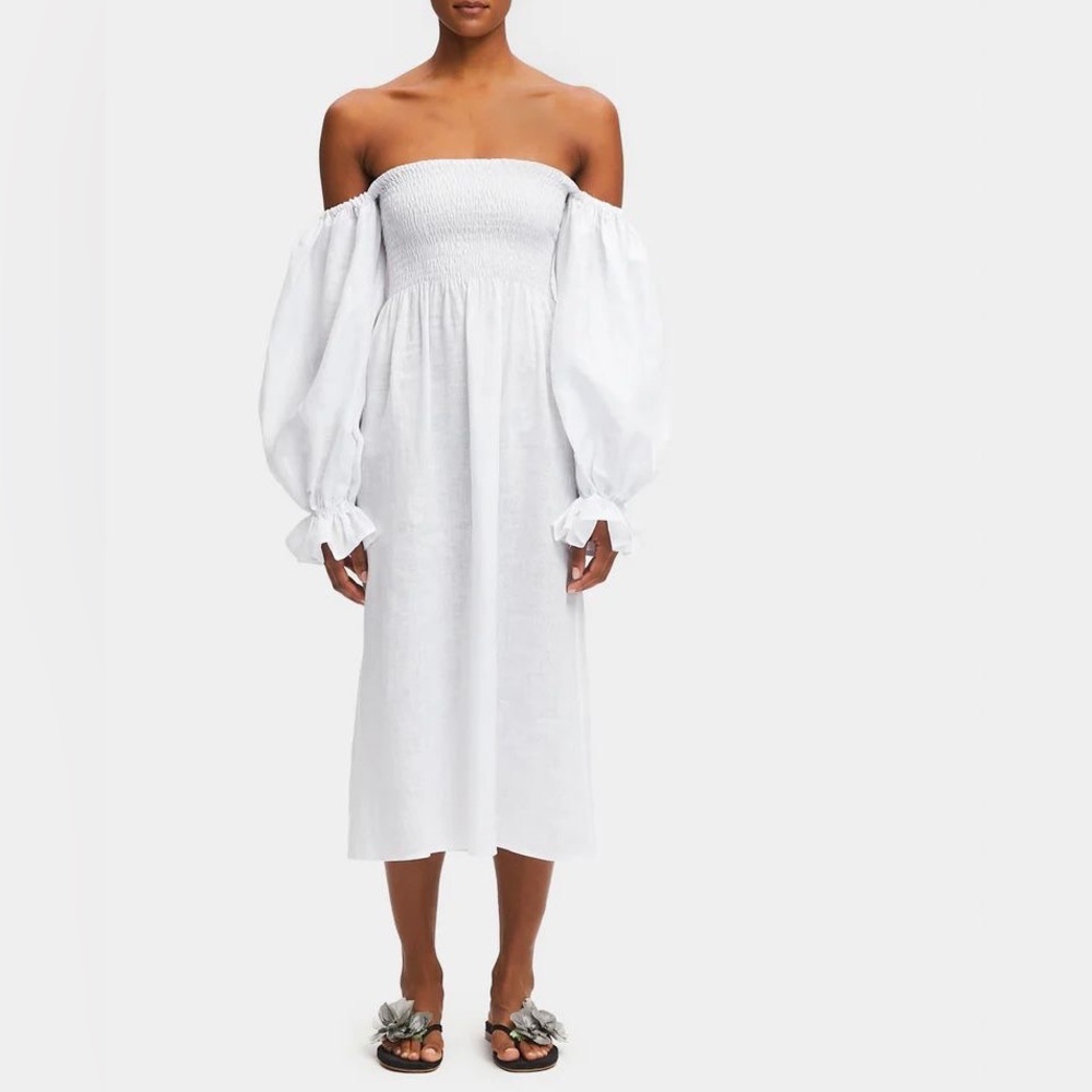 SLEEPER Atlanta Linen Midi Dress in white size XS - Picture 2 of 8